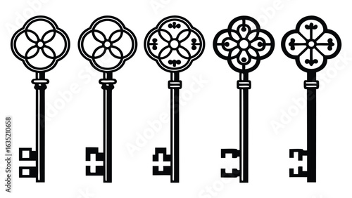 Ornate antique keys with clover leaf bow designs ornate keys