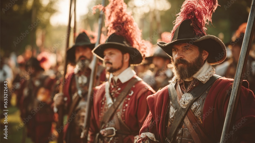 Obraz premium Regimental soldiers in historical reenactment