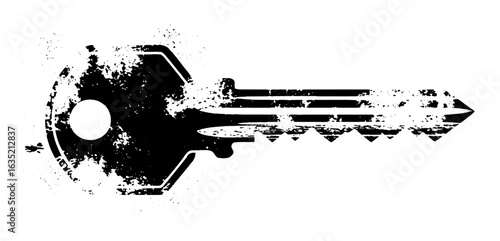 Distressed Black and White Silhouette of a Key