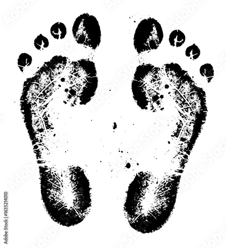 Black Ink Footprints on White Background
