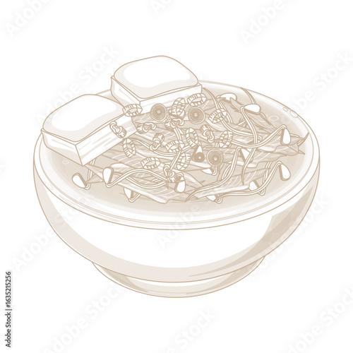 Vector Illustration Logo Line art Dried pollock soup Bugeoguk on a Bowl