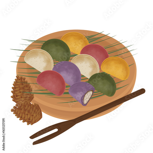 Vector Illustration Logo Clipart Korean Traditional Food Baramtteok Gaepi tteok