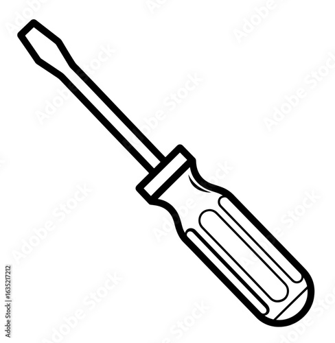 Black and White Outline Drawing of a Flathead Screwdriver