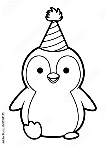 Cartoon Penguin Outline Wearing a Striped Party Hat
