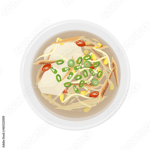 Vector Illustration Logo Clipart Top View Korean Food Bukeoguk Bugeoguk Dried Pollock Soup
