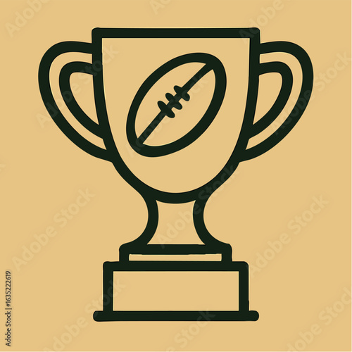 A simple line art illustration of a rugby trophy, symbolizing victory and achievement in the sport, perfect for sports-related content.