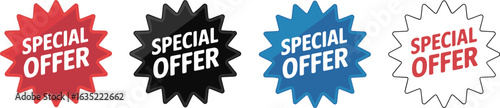 Four colorful special offer sale tags with starburst edges