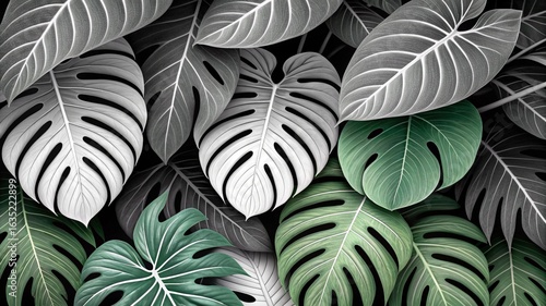 Tropical leaf background with vivid, high contrast greens	