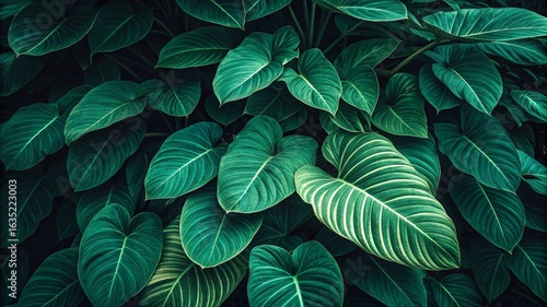 Tropical leaf background with vivid, high contrast greens	