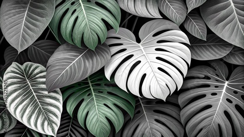 Tropical leaf background with vivid, high contrast greens	