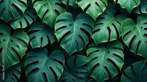 Tropical leaf background with vivid, high contrast greens	