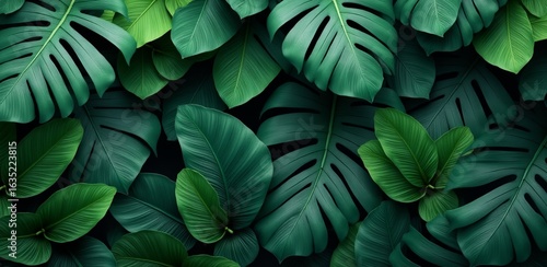 Tropical leaf background with vivid, high contrast greens	