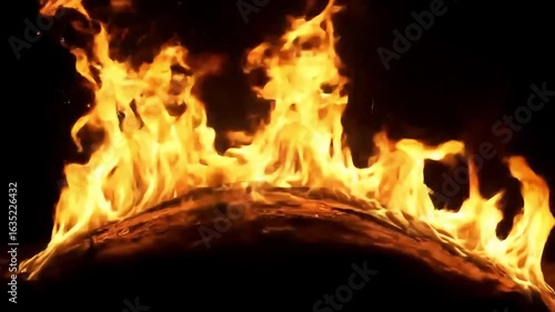 Fiery object burning intensely, dark background, design element