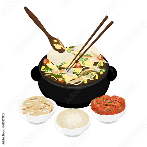 Vector Illustration Logo Clipart Ready to eat Korean Dried Pollock Soup Bugeoguk or Bukeoguk 