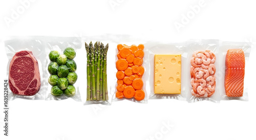 Vacuum-Sealed Food Steak, Vegetables, Cheese, Seafood for Convenient Meal Prep