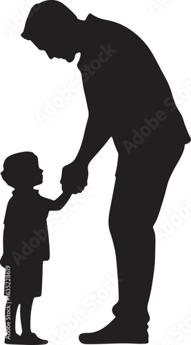 Silhouette of father holding childs hand with love and care daughter