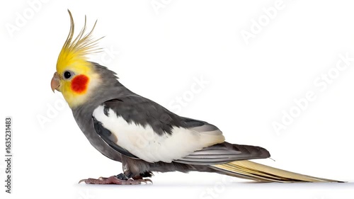 Adorable cockatiel bird posing on a white background for animal lovers everywhere