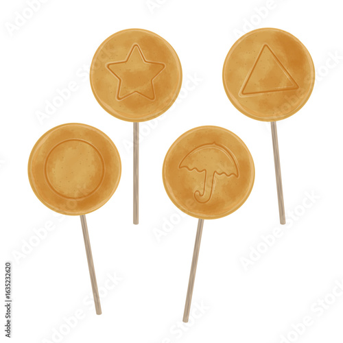 Vector Illustration Logo Clipart Bbopgi or Ppopgi Dalgona Candy with Stick Isolated