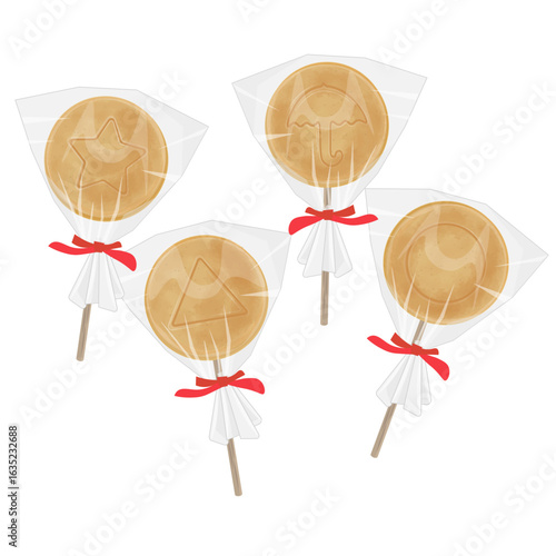 Vector Illustration Logo Clipart Bbopgi or Ppopgi Dalgona Candy with plastic packing