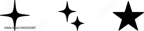 Black Star and Sparkle Icon Set