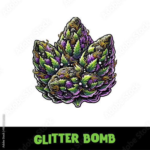 Vector Illustrated Glitter Bomb Cannabis Bud Strain Cartoon