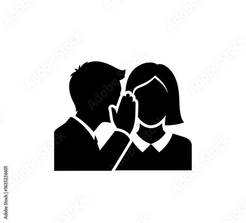 A man whispering into a woman's ear, sharing a secret or confidential information in an illustration