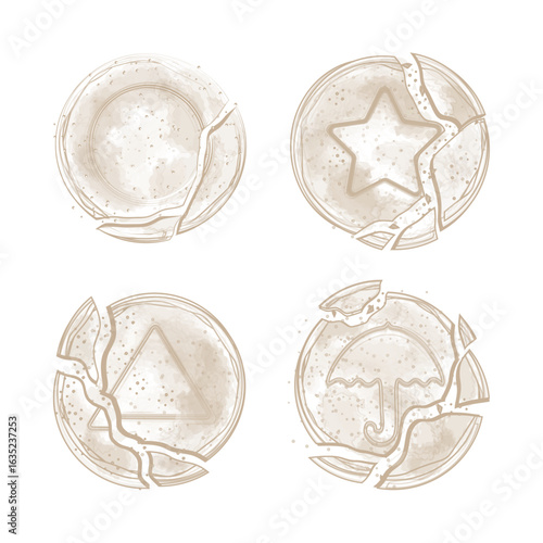 Vector Illustration Logo Line art Cracked Bbopgi or Ppopgi Korean Dalgona Candy