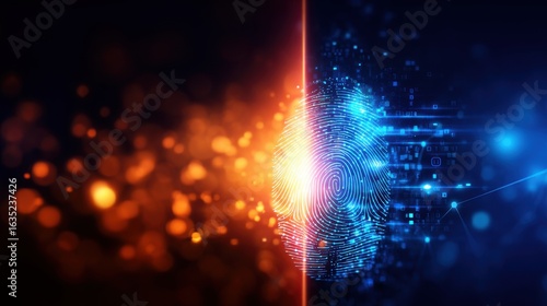 A digital fingerprint illuminated by vibrant colors, representing technology, security, and identity verification in a modern context.