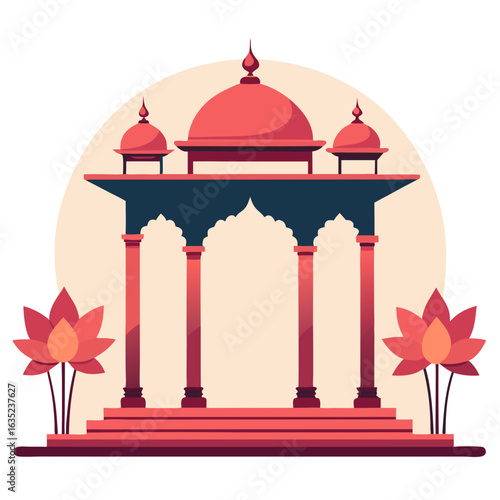 Ornate indian pavilion with lotus flowers and dome architecture