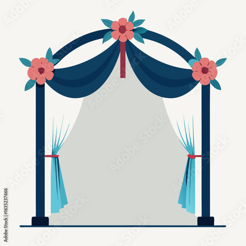 Elegant wedding arch decorated with draped fabric and floral accents for a romantic ceremony