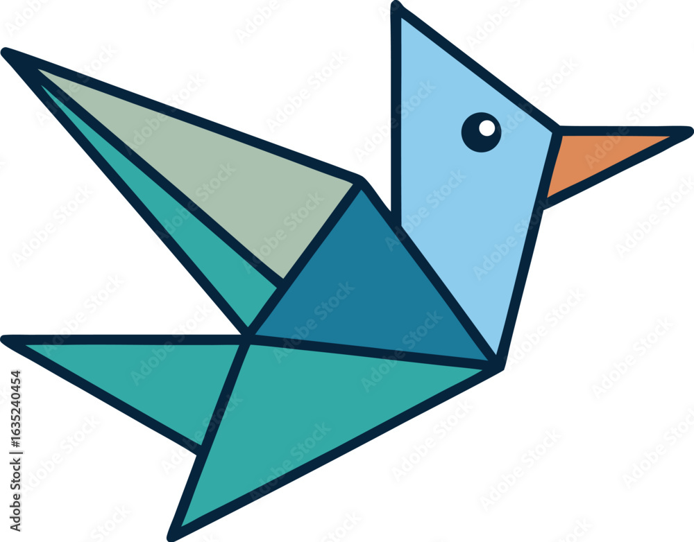 Geometric origami bird with blue teal and orange colors paper style vector illustration EPS file download Geometric origami bird with blue teal and orange colors paper style vector illustration EPS file download