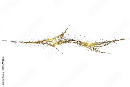 Abstract gold particles swirling on white background