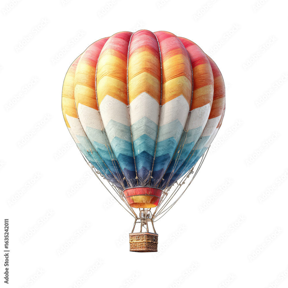 Fototapeta premium Colorful hot air balloon isolated on black background, travel concept
