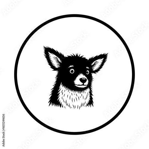 Chihuahua dog cartoon illustration in black and white with playful expression suitable for mascot designs and branding