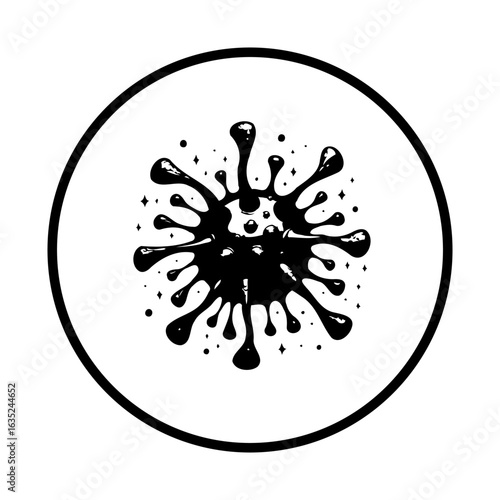 Illustration of Coronavirus, a Vector Image Symbolizing Medical Alert and Health Safety within a Circle Frame