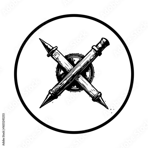 crossed quill emblem symbol of literature culture and writing illustration black and white minimal style