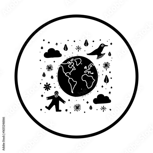 Earth illustration showcasing climate change and environmental issues with various elements of nature and weather vector