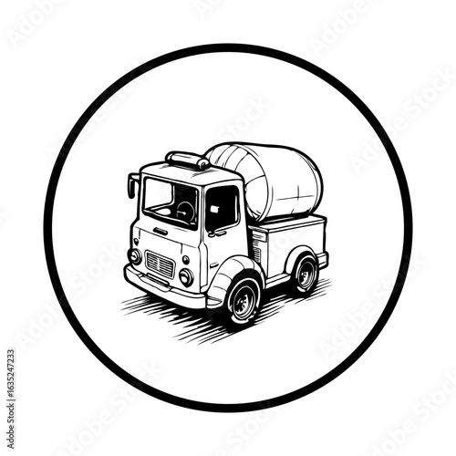 Illustration of a concrete mixer truck on the road used in construction and infrastructure projects for transporting cement