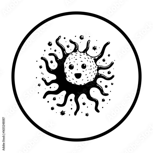 Illustrated friendly virus with tentacles radiating outward creating a captivating design and symbolizing medical concept illustration