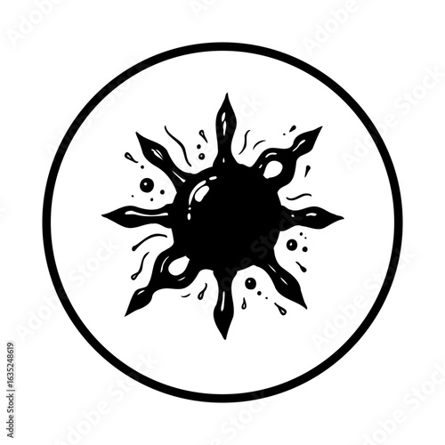 Illustrative black ink blot inside circle representing abstract messiness and creative expression for artistic ventures that wants to stand out