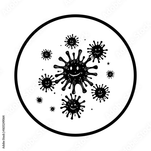 Vector illustration of smiling coronavirus or virus, funny representation of health threats and pandemic diseases concept