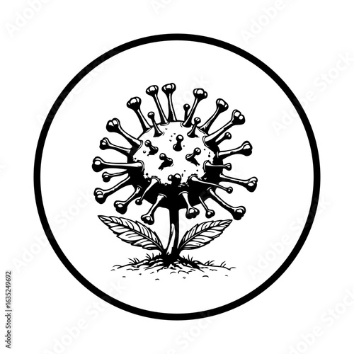 Abstract coronavirus as a unique flowering plant in an attempt to find beauty amidst adversity