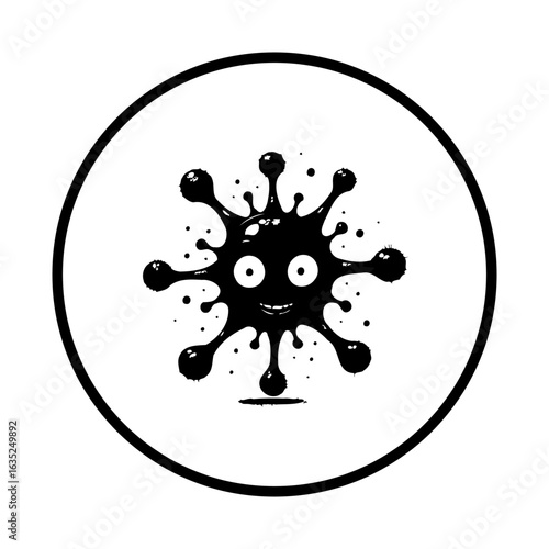Cartoonish virus illustration evoking awareness and humor about infectious diseases and health with minimal artistic design