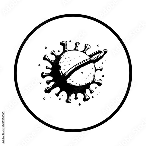 Conceptual illustration of a virus with a ring for awareness and prevention campaign disease, emphasizing the global health crisis
