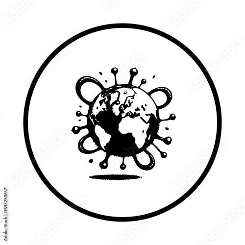 Global viral pandemic illustration portraying worldwide impact and spreading infectious disease, emphasizing crisis, healthcare, vector and emergency