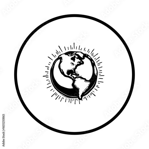 earth globe illustration within a circle emphasizing global connectivity representing international presence for diverse sectors including environmental awareness and sustainable initiatives
