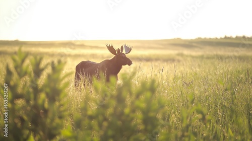 Moose in Golden Prairie Sunset.