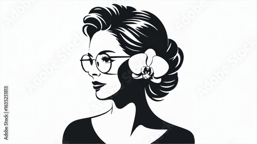 Elegant black and white silhouette illustration of a woman s profile from shoulders up