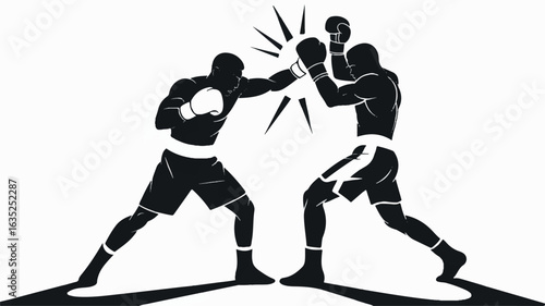Dynamic silhouette of two boxers in intense combat