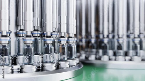 Automated pharmaceutical vial filling machine in a cleanroom environment- 3D rendering